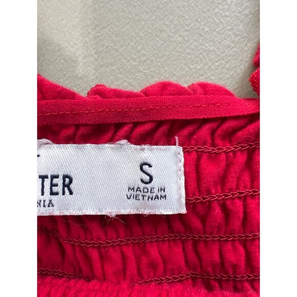 Hollister Smocked Crop Top Size Small Red Ruffled Straps Ruched Beach Surf - Picture 4 of 10